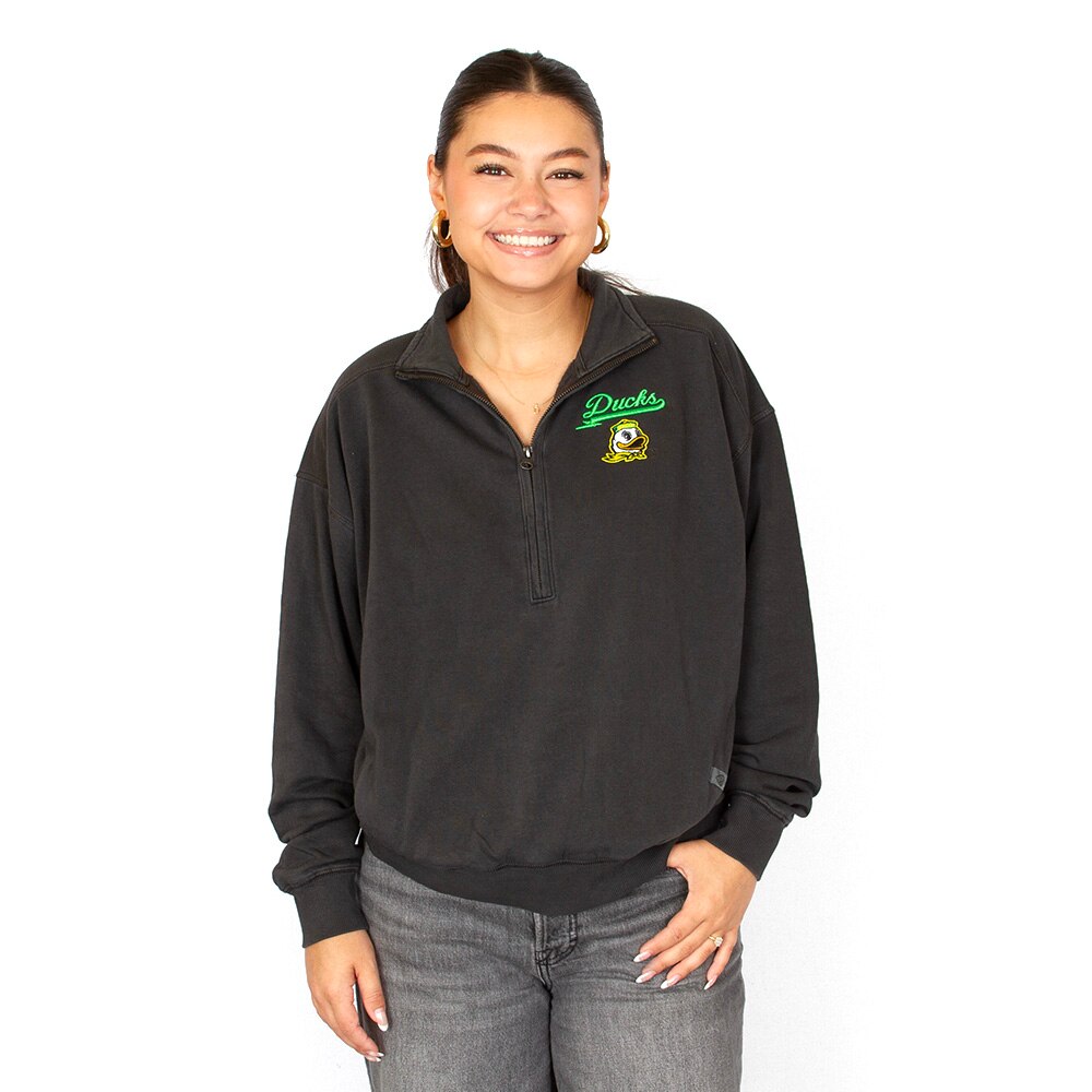 Ducks Spirit, Colosseum, Black, Pullover, Cotton Blend, Women, Washed, 1/2-zip, Fleece, Sweatshirt, 954277